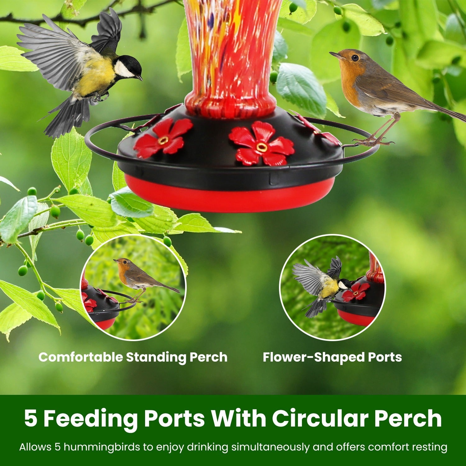 Hand-Blown Glass Hummingbird Feeder with Ant Moat & Perch