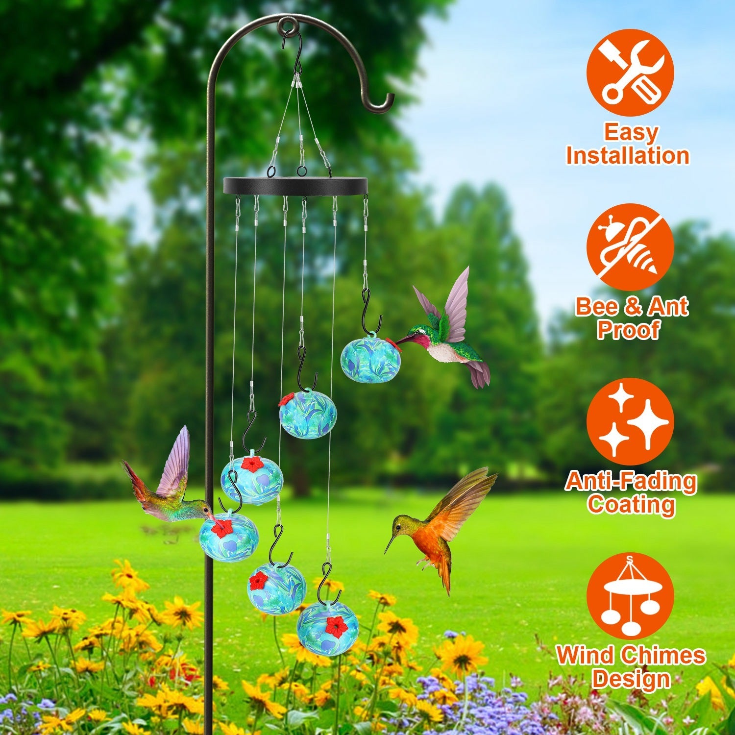 Ant & Bee Proof Hummingbird Feeder with Wind Chimes