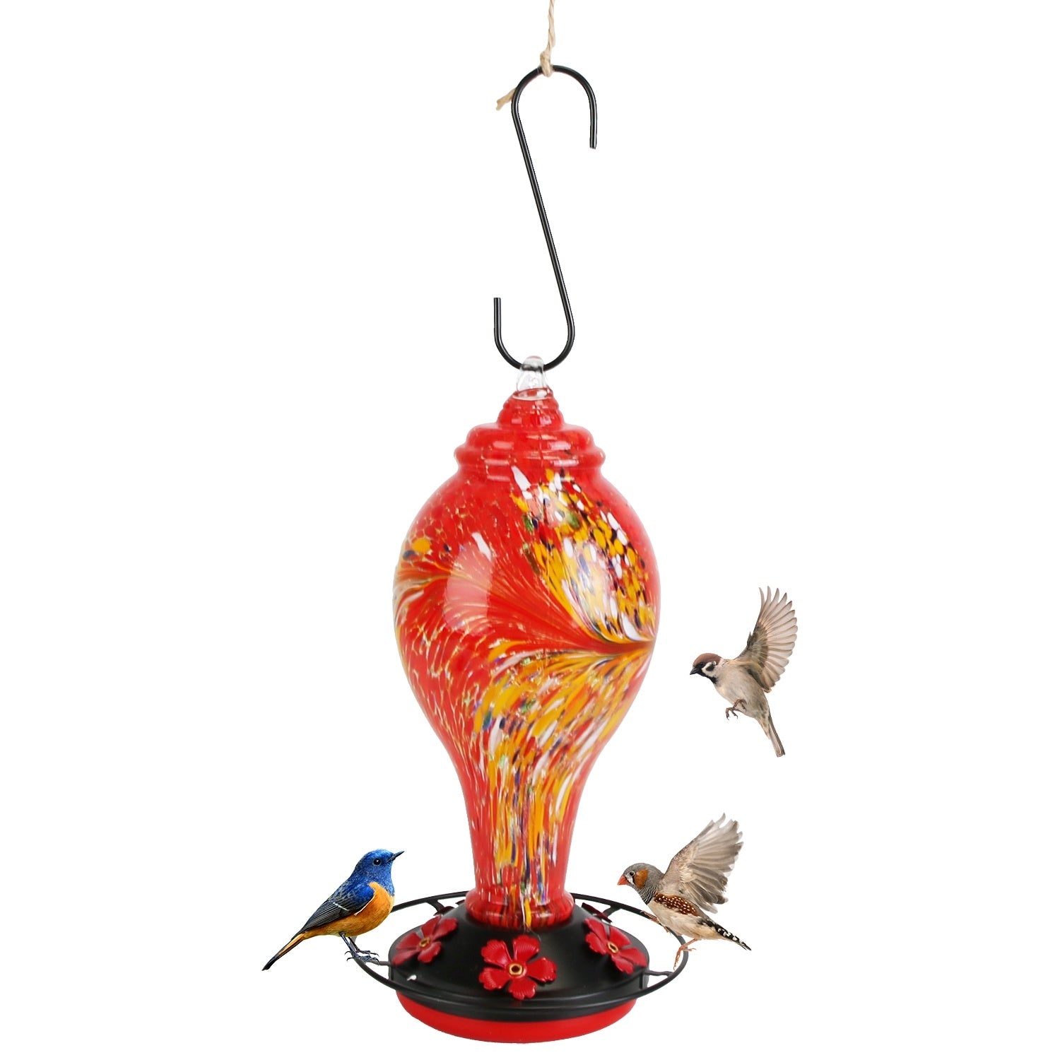 Hand-Blown Glass Hummingbird Feeder with Ant Moat & Perch