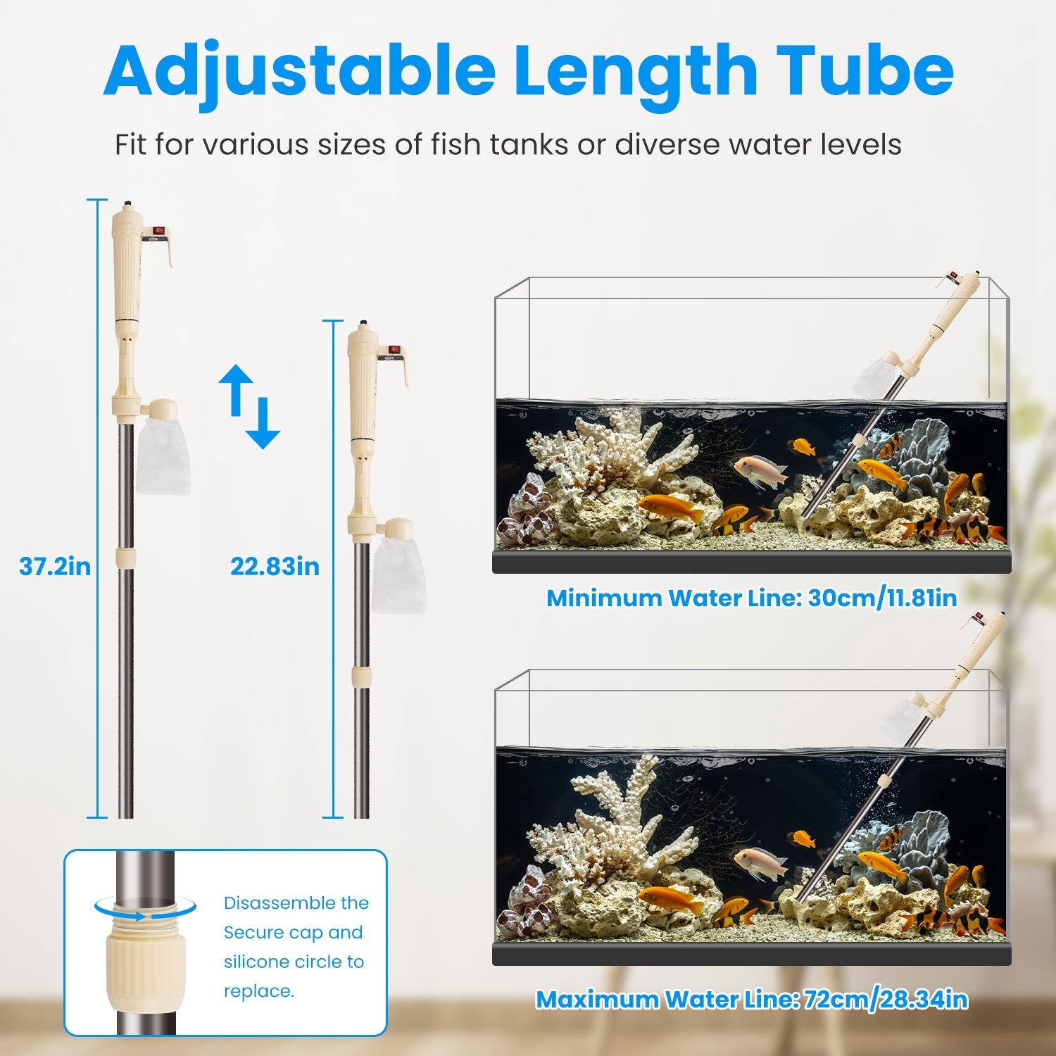1 Set Multifunctional Electric Aquarium Gravel Cleaner Kit Length Adjustable Automatic Fish Tank Vacuum Cleaner Change Water Wash Sand Filter Dirt Removal