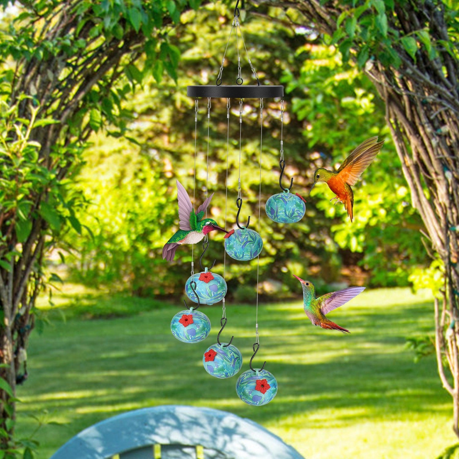 Ant & Bee Proof Hummingbird Feeder with Wind Chimes