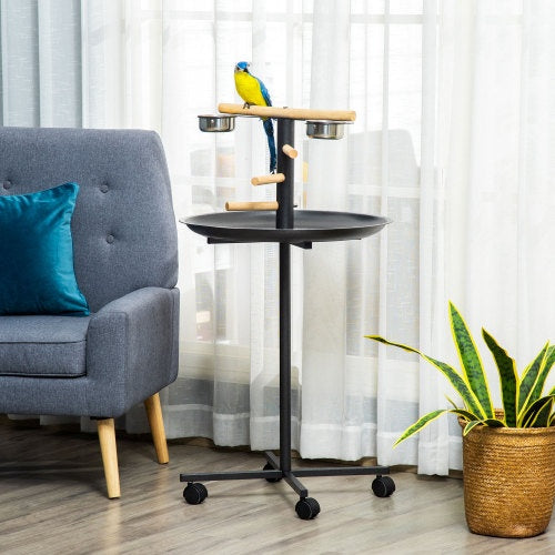 PawHut Bird Play Stand, Portable Parrot Perch, Bird Feeder Station, With Four Wheels