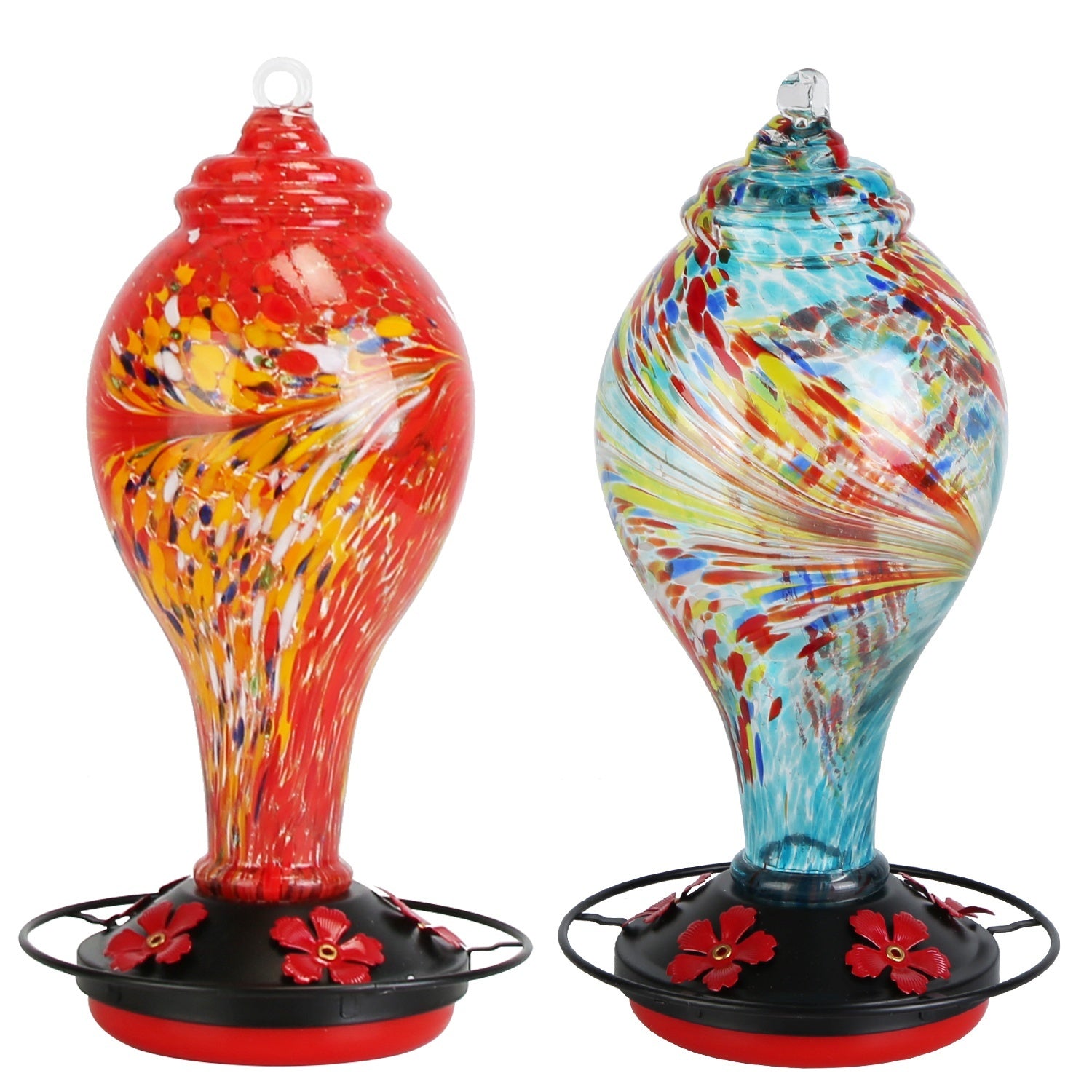 Hand-Blown Glass Hummingbird Feeder with Ant Moat & Perch