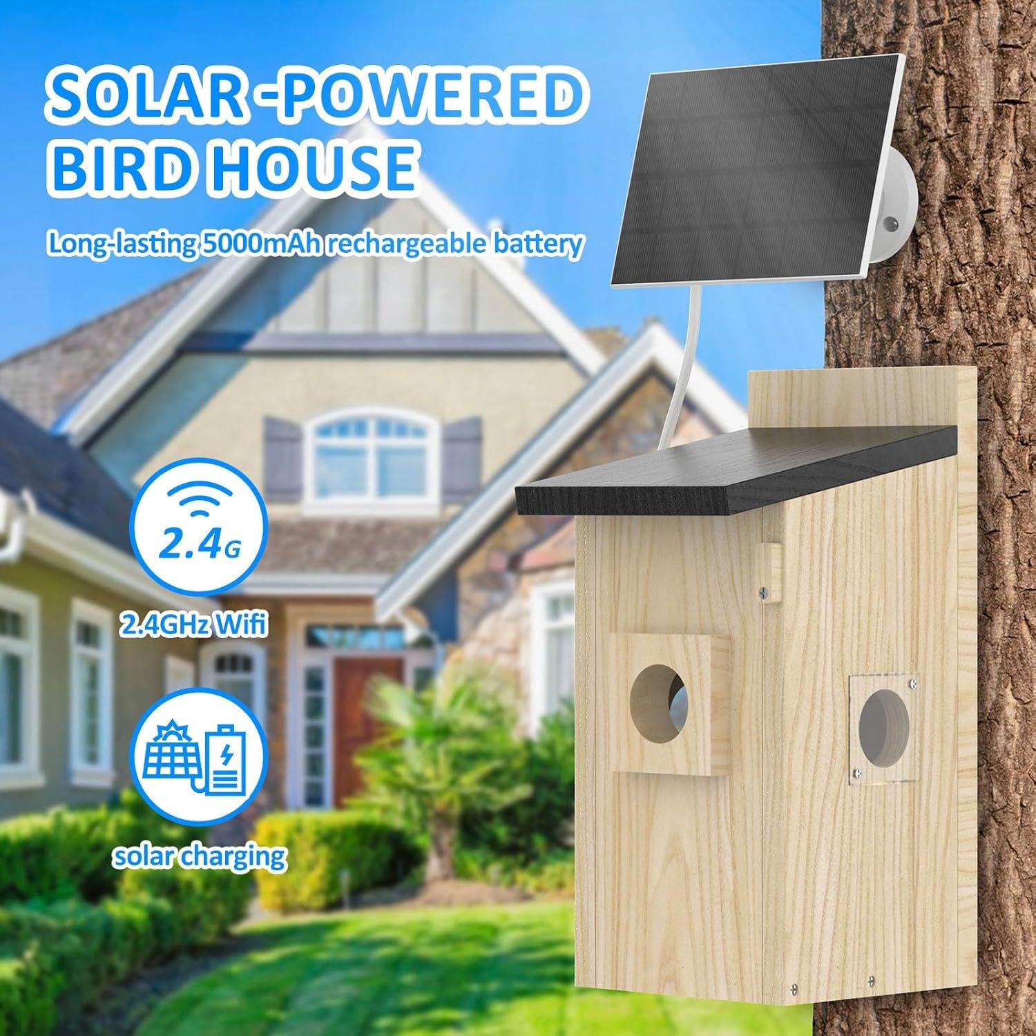 AI-Powered Birdhouse Camera Solar-Charged, 4MP HD, Live Nesting & Hatching View