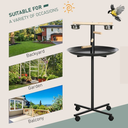 PawHut Bird Play Stand, Portable Parrot Perch, Bird Feeder Station, With Four Wheels