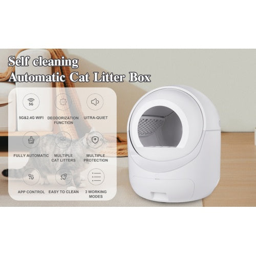 Smart Automatic Cat Litter Box,Automatic Scooping And Odor Removal, App Control, Support 5G    2.4G WiFi For Multiple Cats, Double Odor Removal