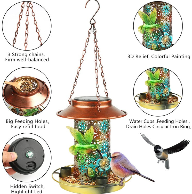 Solar Bird Feeder For Outdoors Hanging, Metal Wild Bird Feeder