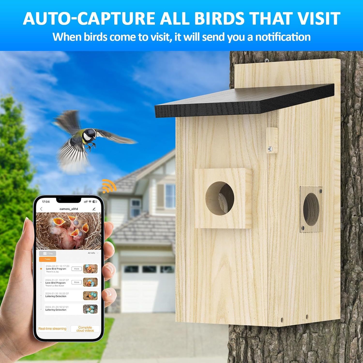 AI-Powered Birdhouse Camera Solar-Charged, 4MP HD, Live Nesting & Hatching View