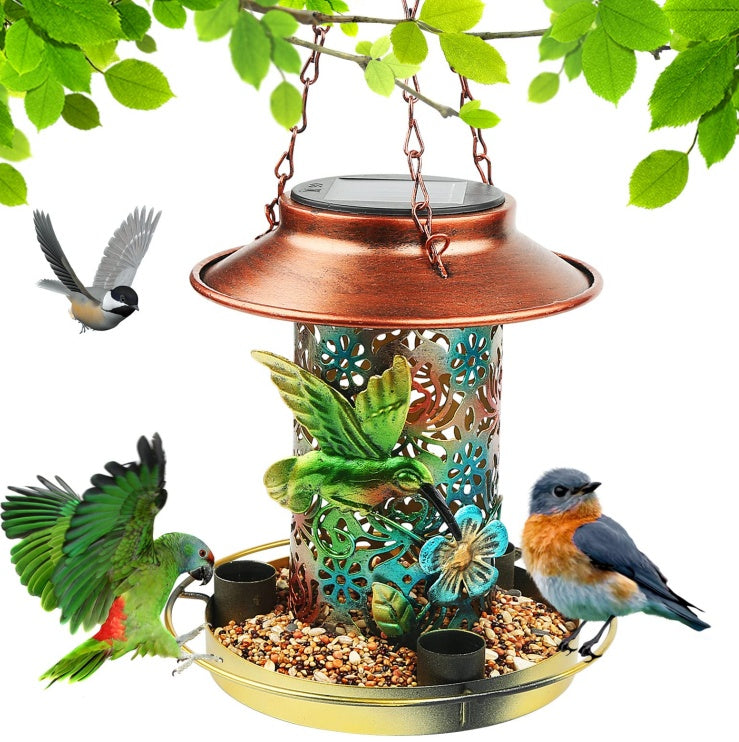 Solar Bird Feeder For Outdoors Hanging, Metal Wild Bird Feeder