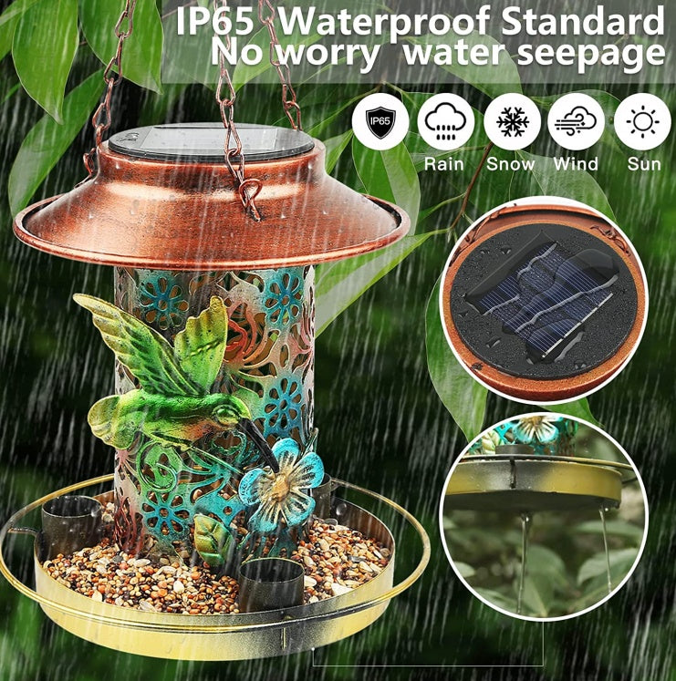 Solar Bird Feeder For Outdoors Hanging, Metal Wild Bird Feeder