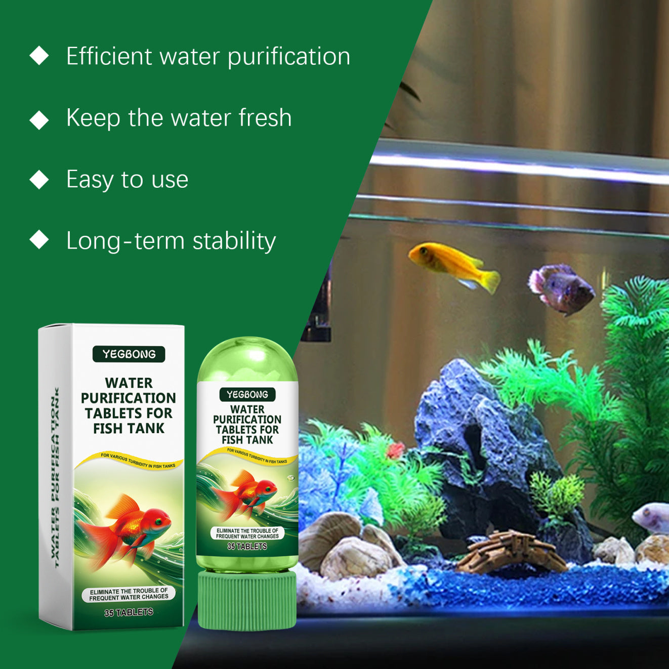 Yegbong Fish Tank Water Purification Tablets Water Quality Cleaning Deodorization Algae Stain Sludge Clear Fish Pond For Water Quality