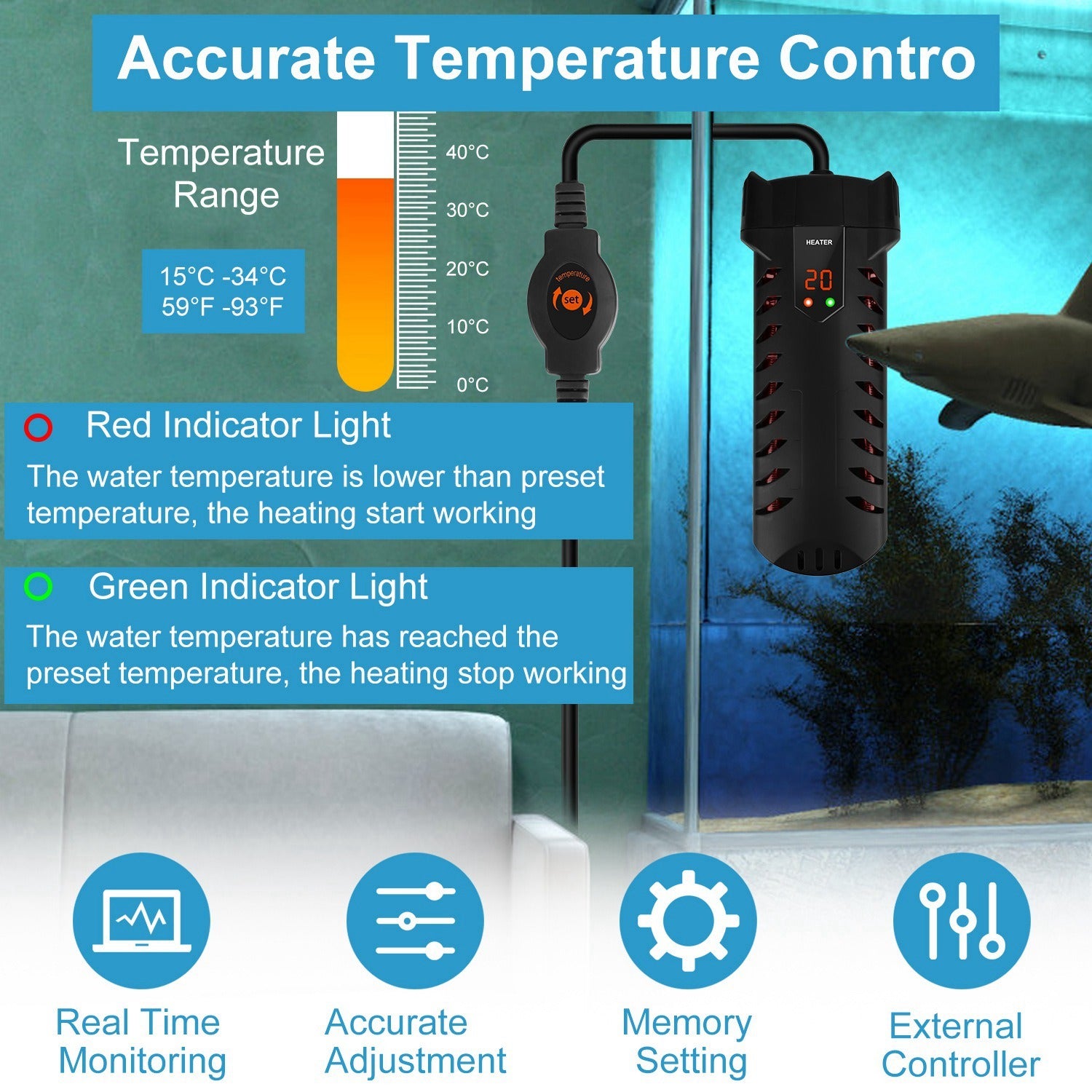 Fish Tank Heater with External Thermostat