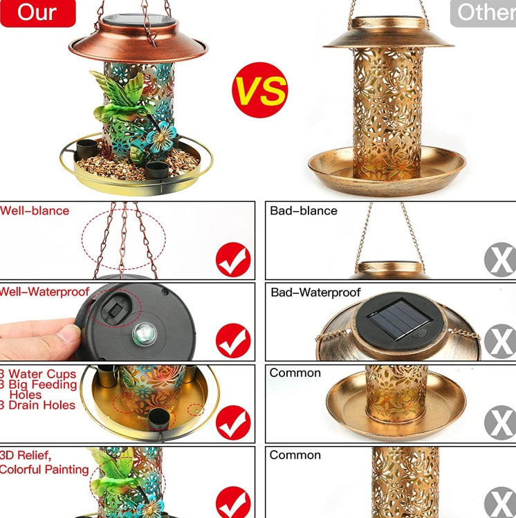 Solar Bird Feeder For Outdoors Hanging, Metal Wild Bird Feeder