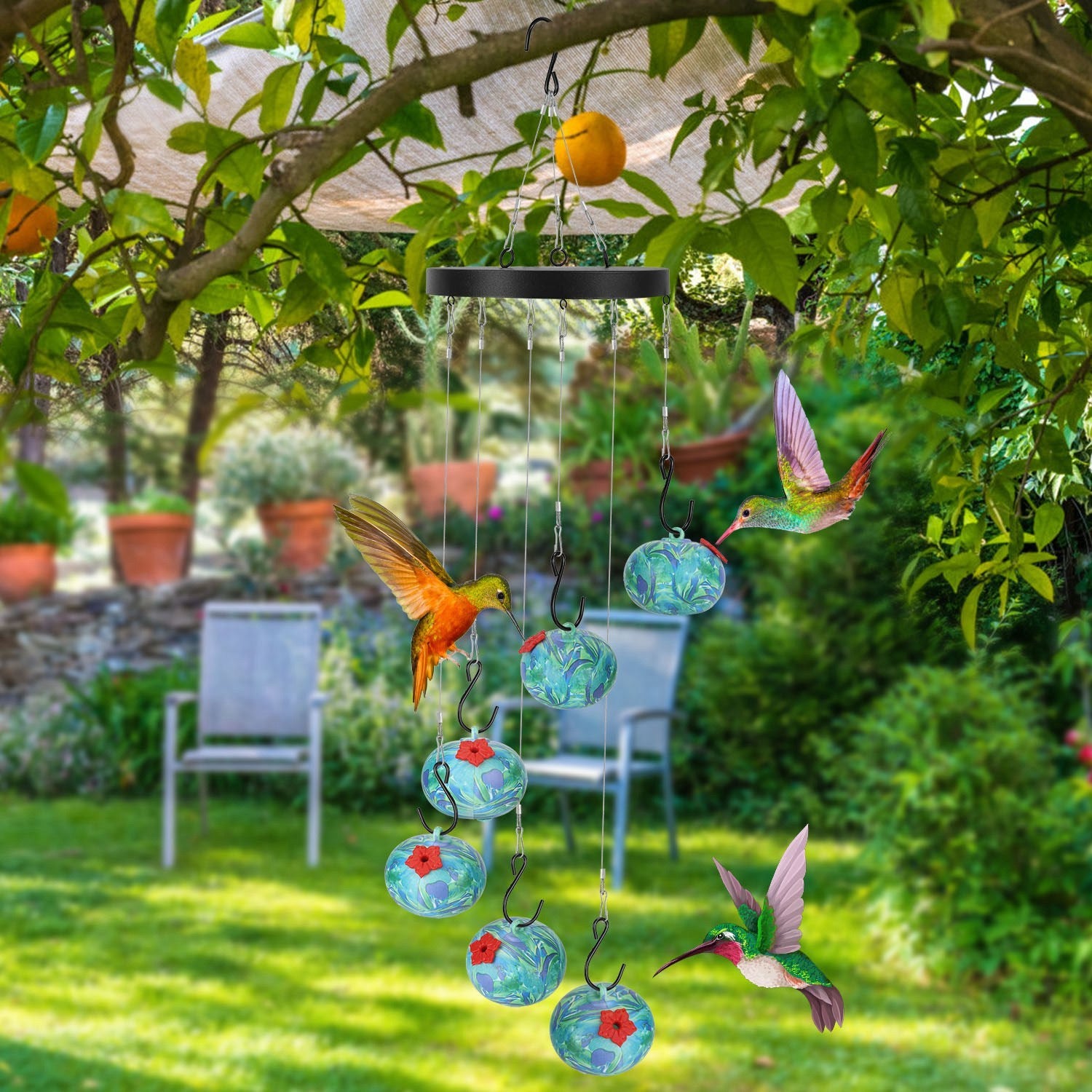 Ant & Bee Proof Hummingbird Feeder with Wind Chimes