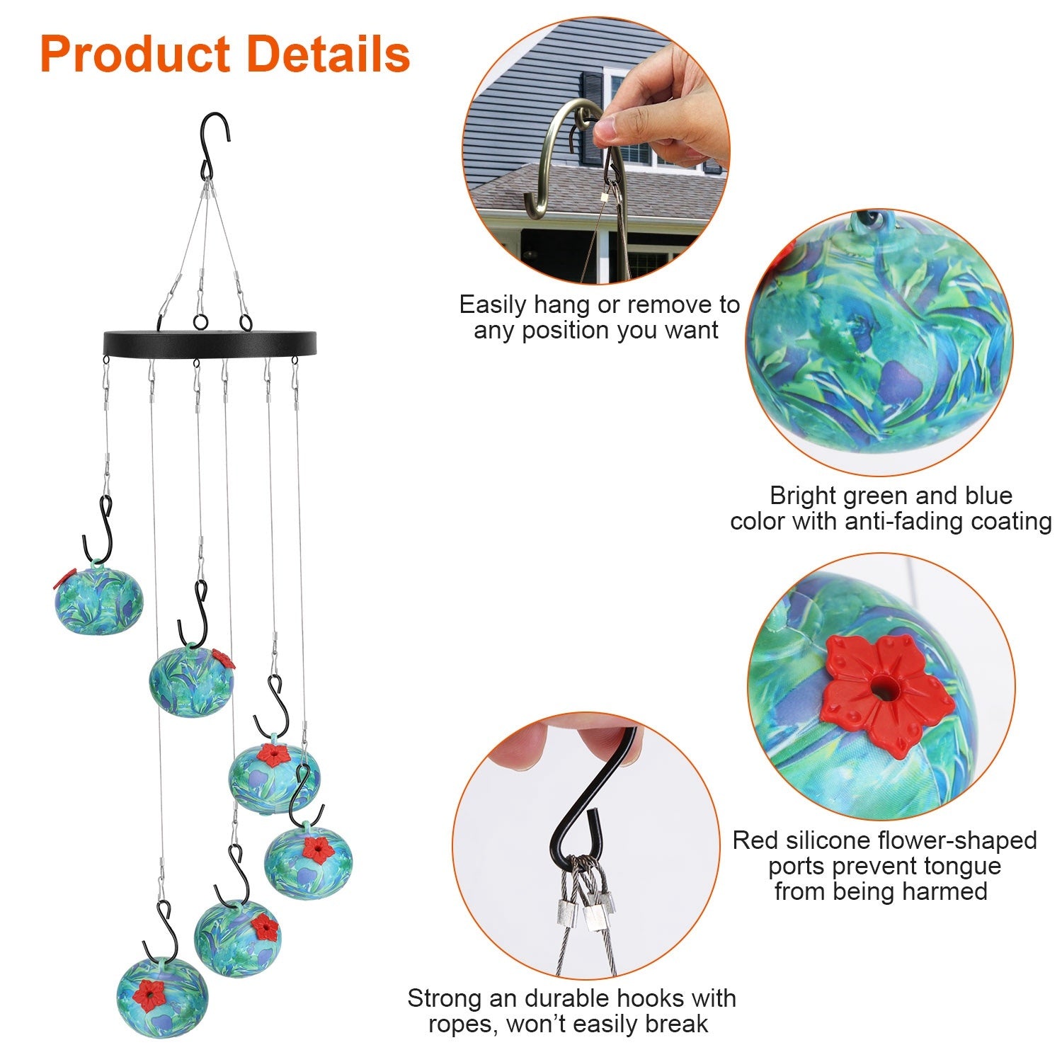 Ant & Bee Proof Hummingbird Feeder with Wind Chimes